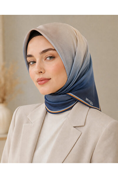 Luvina Giyim Luvina Soft Lacivert Bej / Turuncu Çizgi Detaylı Eşarp