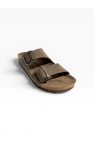 solariz Men's Double Buckle Anatomical Comfortable Cork Sole Daily Slippers