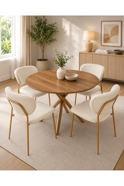 TrentonGCC Luxury Modern Round Dining Table Set for 4 – Top Dining Table with...