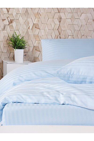 PAMUKCUM Cotton Satin Striped Elastic Sheet Double Duvet Cover Set