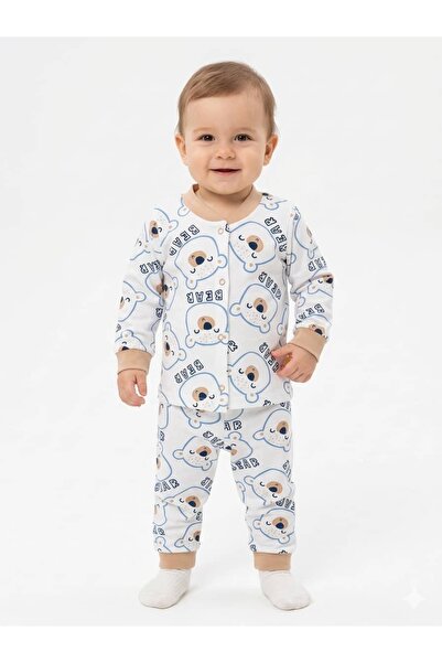 KapsülBebek Teddy Bear Patterned 2-Piece Unisex Baby Pajama Set - 100% Cotton