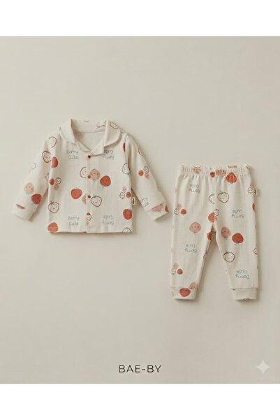 KapsülBebek Çilek Desenli 2'li Kız Bebek Mevsimlik Pijama Takımı - %100 Pamuk