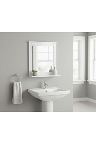 OEM Moblekit Bathroom Mirror with Shelf, Wall Mount, 50 x 13 x 53 cm, MDF, White