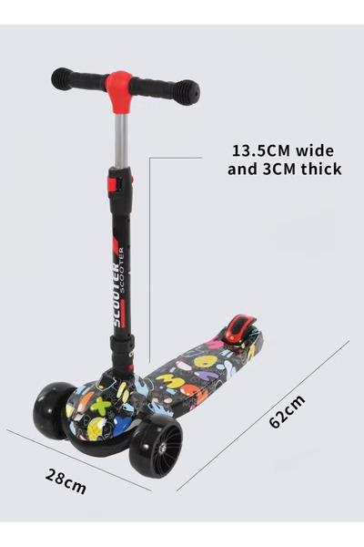 Scooter للأطفال من عمر 3-12 سنة، سكوتر قابل للطي وقابل لتعديل الارتفاع مع تصم...