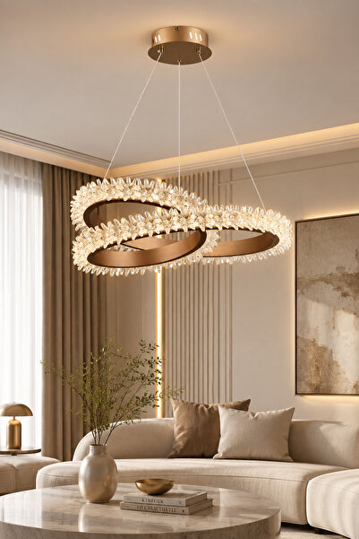 Taşcan Aydınlatma İbiza Bronz Sarkıt Elips Led Avize Modern Luxury Salon Yata...