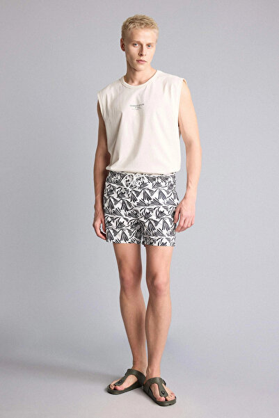DeFacto I1790Axwt34 White Patterned Flexible Waistband Swim Shorts