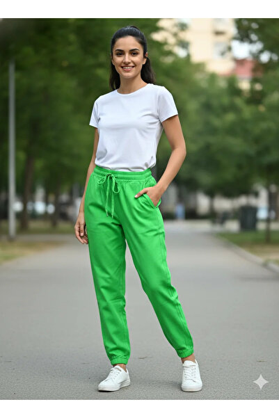 Serena Women's green Denim pants with Stretchy and drawstring