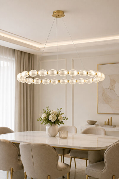Taşcan Aydınlatma Velora Gold Eskitme Sarkıt Led Avize Modern Luxury Salon Ye...