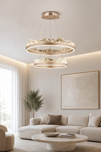 Taşcan Aydınlatma Toledo Bronz Sarkıt 2 Katlı Led Avize Modern Luxury Salon Y...