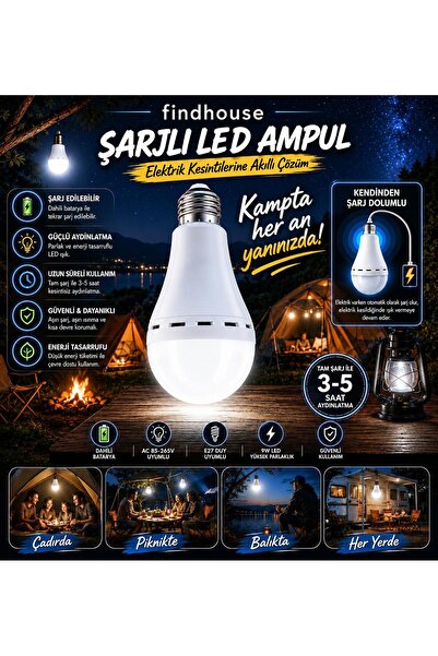 findhouse Kendinden Şarjlı Tavan Led Ampul