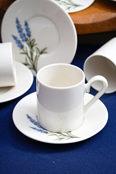 Heda Porselen Lavender 4-Piece Porcelain Turkish Coffee Cup Set for 2 People