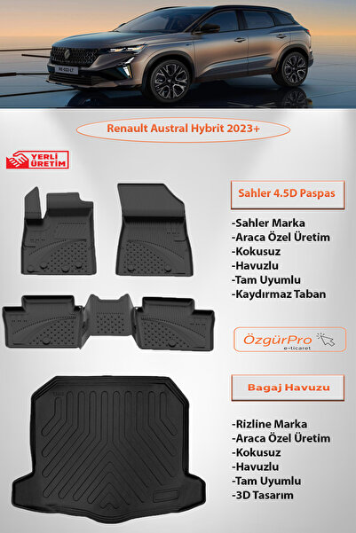 Sahler Renault Austral Hybrit 2023 ve Sonrası 4.5D Paspas Rizline Bagaj Havuz...