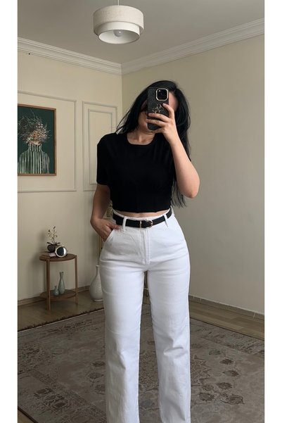YELZEY BUTİK Premium Belted Straight Jean