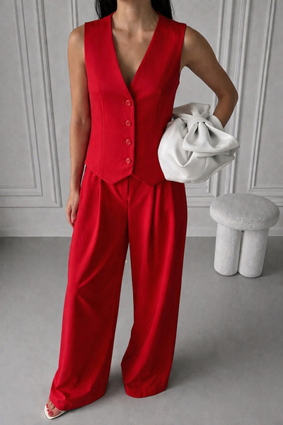 Elia Swimwear Set Dama Vesta Si Pantaloni Din Bumbac Rosu Boemia