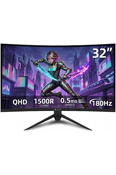 BLACK شاشة ألعاب منحنية 32 بوصة، 180 هرتز، 0.5 مللي ثانية MPRT، شاشة 2K QHD 1...
