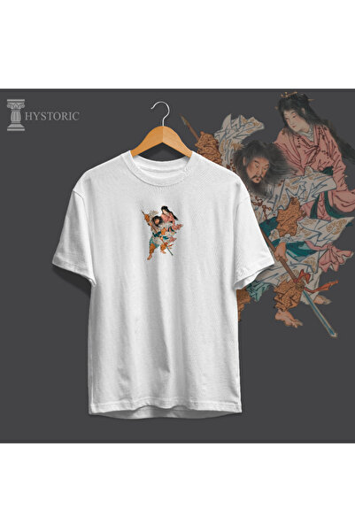 Hystoric Wear تي شيرت مطبوع كبير الحجم بتصميم الأساطير اليابانية (إيزانامي وإ...
