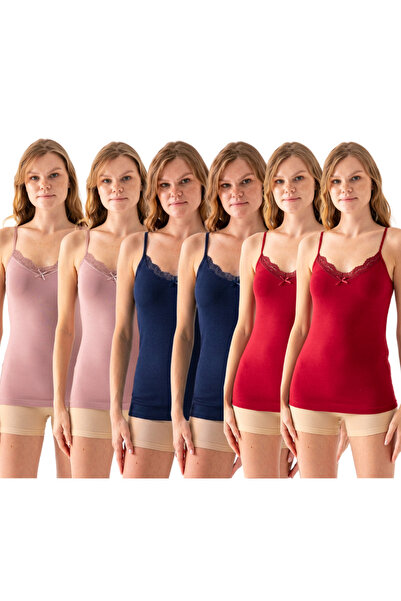 OLİZZA Women's Lace Detailed (Navy Blue-Claret Red-Rose-Each Color 2 Pieces) ...
