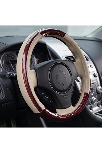 Auto Family FZE Luxury Wood Grain & Leather Steering Wheel Cover 15 Inch (37-...