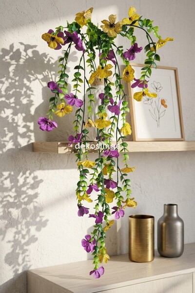 Dekosimge Yapay Sarkan Menekşe Bitki Sarmaşık 5 Dallı 75 Cm Çiçek Begonvil Ba...