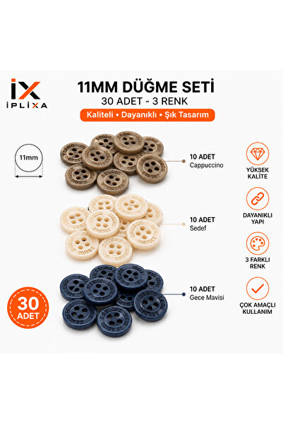 İPLİXA 11mm Cappuccino Lacivert Düğme Seti | Dayanıklı Şık Dikiş Düğmesi