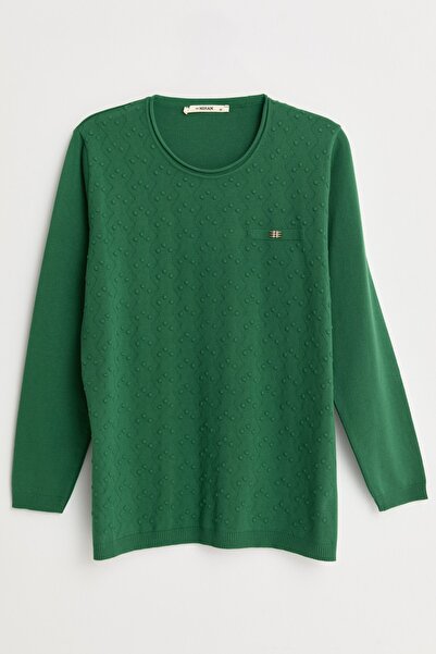 Nihan Plus Size Viscose Sweater with Accessory Detail - Green