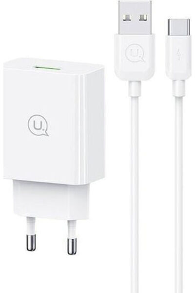 Usams Φορτιστής με θύρα USB-A και καλώδιο USB-C 18W Quick Charge 3.0 Λευκός (...