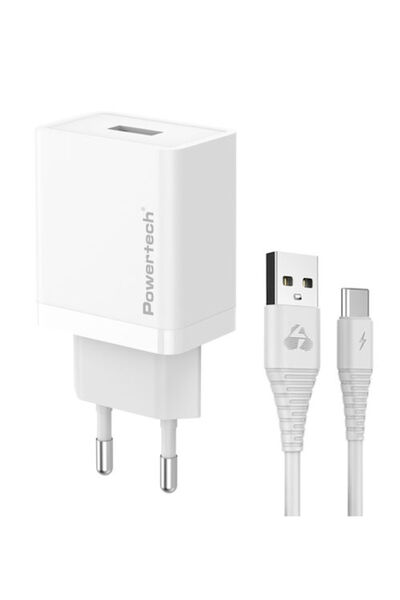 POWERTECH Φορτιστής με θύρα USB-A και καλώδιο USB-C 12W Λευκός (PT-1322)