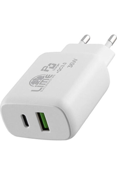 Lime&co Φορτιστής Lime Χωρίς Καλώδιο με Θύρα USB-A και Θύρα USB-C, Παροχή Ισχ...