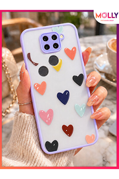 Molly REDMİ NOTE 9 İçin Kenarları Lila Renkli Soft Minik Kalpler Desenli Buzl...