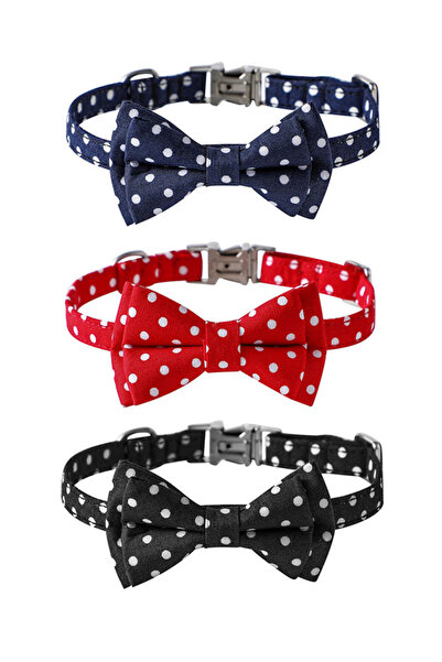 Meng tuo 3-piece polka dot fabric pet collar, detachable bow design, alloy sa...
