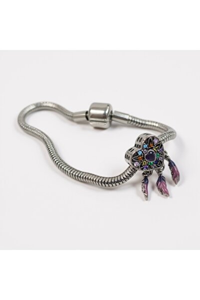Sibelya Aksesuar Heart Figured Charm Bracelet Purple Stone Dreamcatcher Women...