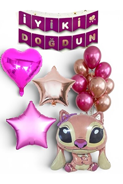 CAVAŞ sun hat Cute Pink Character Birthday Balloon Set Fuchsia Rose Gold Deco...