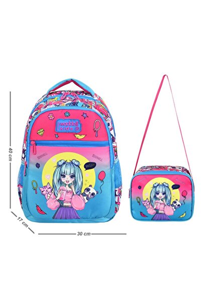 Waddell Anime cu model Girl School rucsac - Turcoaz și fucsia, licențiat, pen...