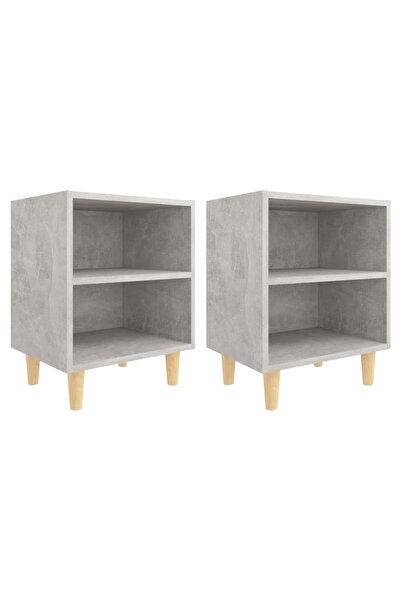 vidaxl Noptiere cu picioare din lemn masiv, 2 buc., gri beton, 40x30x50 cm