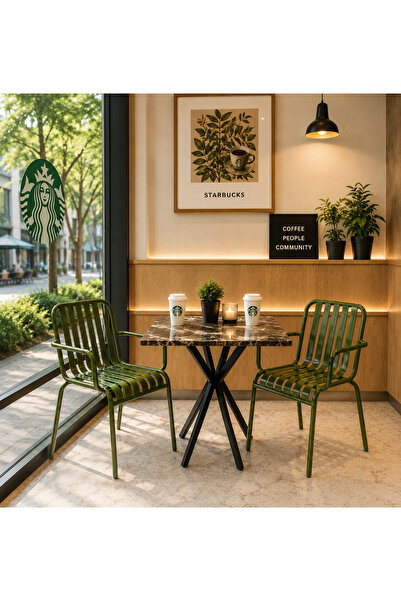Yılwer 2 Adet Yeşil Metal Sandalye / Balkon-Bahçe-Teras-Kafe