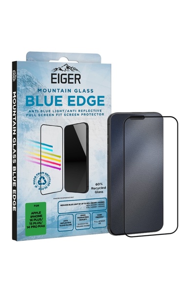 EIGER Folie Sticla Anti-Blue Light Mountain Blue Edge GRS iPhone 16 Plus / 15...