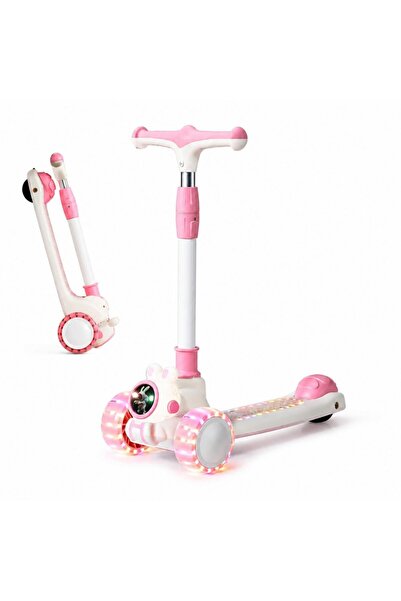 Nichiduta Trotineta pliabila pentru copii Pink Bunny, cu lumini LED si muzica...