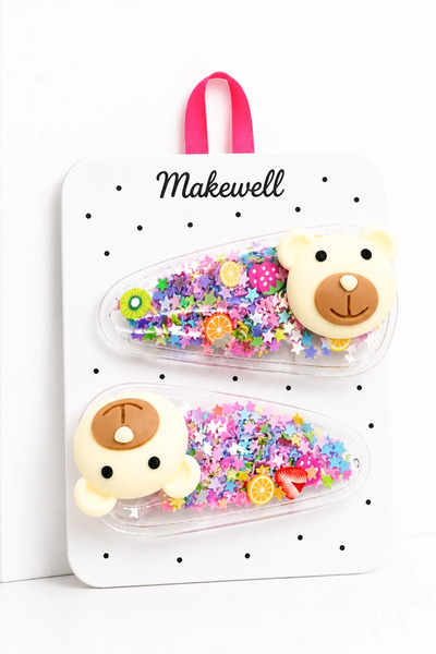 MakeWell 2-Piece Children's Snap Hair Clips with Teddy Bear Figures – Transpa...