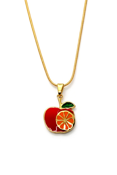 MakeWell Gold Color Steel Apple Pendant – Women's Fruit Figured Necklace with...