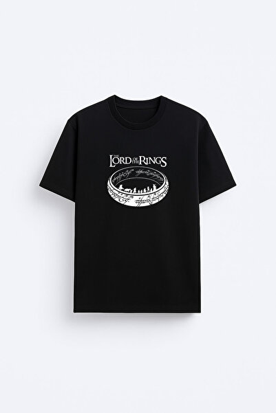 cesita Tricou negru cu imprimeu Stăpânul Inelelor, cu guler rotund