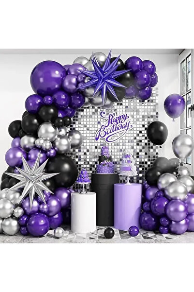 Baloane Vesele Purple and Silver Balloon Arch Top Bottom Set 102 Pieces with ...
