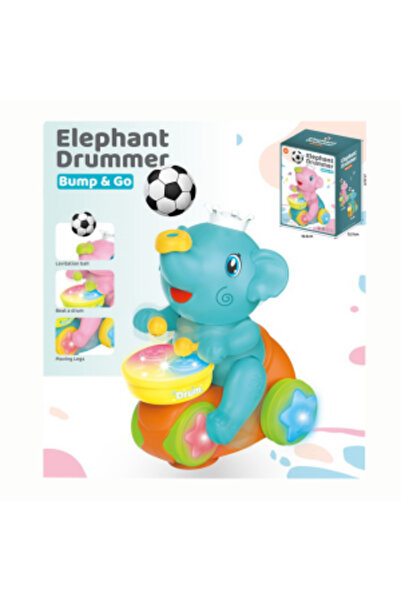 PlayFun Elefant Toboșar interactiv cu levitație minge, mișcare Bump & Go, lum...