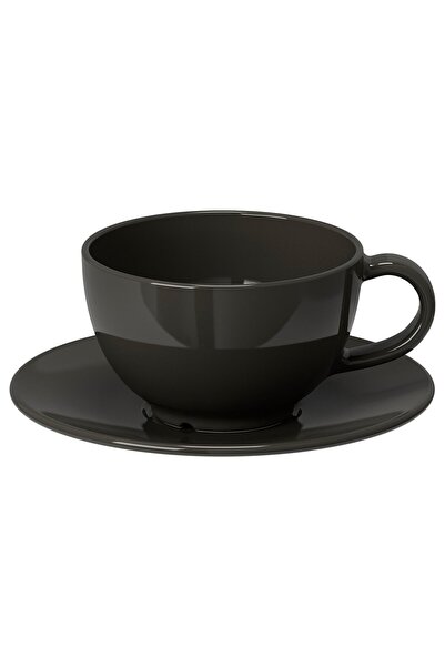 IKEA VARDAGEN Teacup with saucer, dark grey, 26 cl