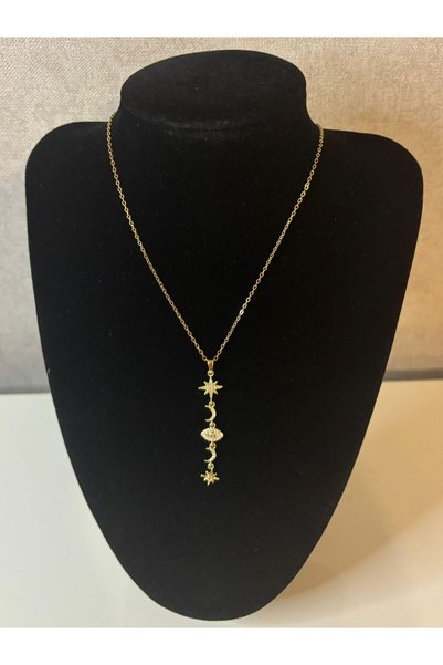 SEM STORE 316L Steel Gold Color Polar Star Y Model Zircon Stone Necklace