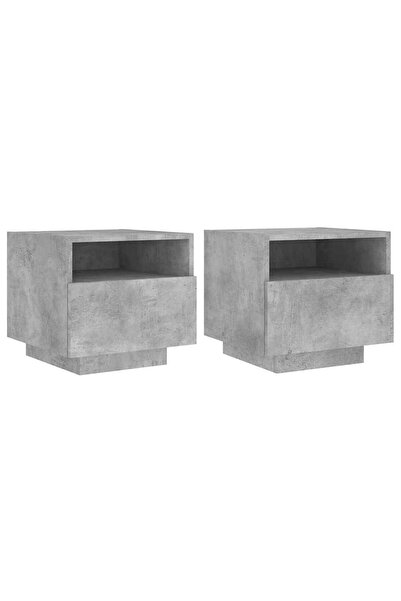 vidaxl Noptiere cu lumini LED, 2 buc., gri beton, 40x39x37 cm
