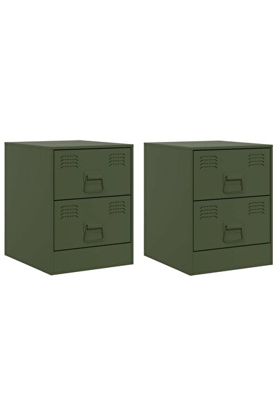 vidaxl Noptiere, 2 buc., verde, 34,5x39x44 cm, oțel
