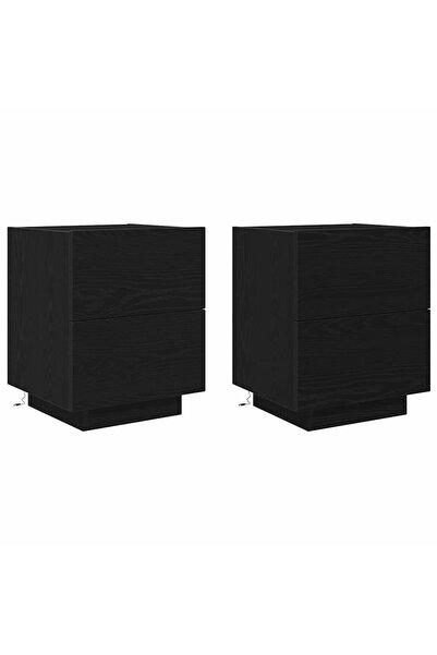 vidaxl Dulap de noapte cu sertar 2 pcs Stejar Negru 45 x 40 x 55 cm