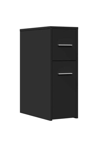vidaxl Dulap de baie îngust cu roți, negru, lemn prelucrat