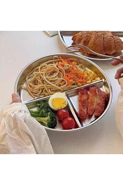 Arabest 9 أطباق ستانلس ستيل للتحكم في الحصص الغذائية، طبق دائري مقسم غير قابل...