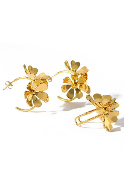OEM Golden stainless steel earrings with floral design